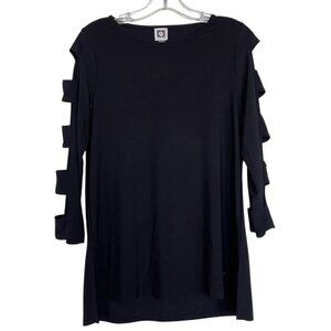 Anne Klein Blouse Top Womens Size small S Black Cut Out 3/4 Sleeves Stretch